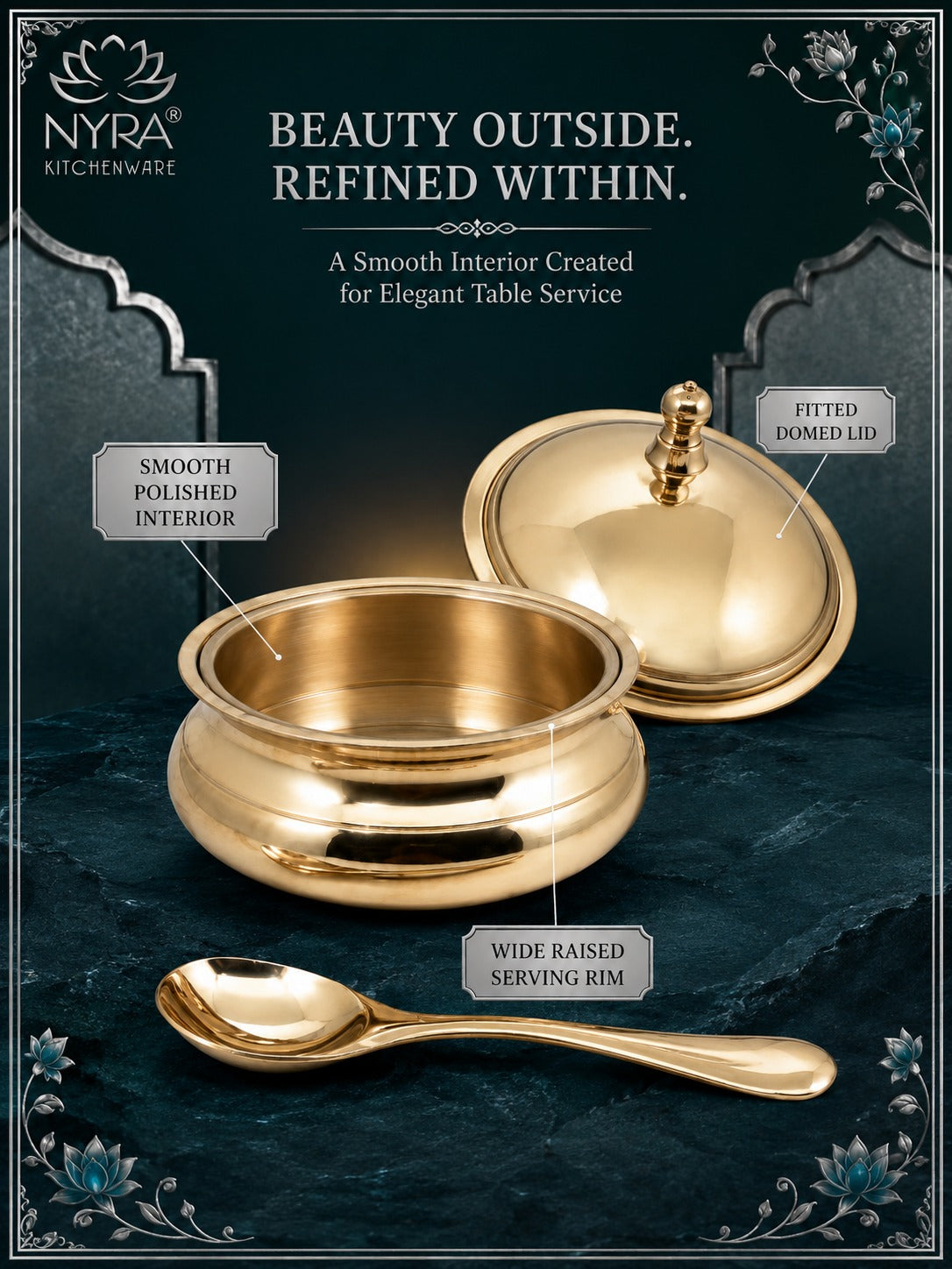 Pure Bronze Kansa Donga | Handcrafted Serving Bowl with Knob Lid & Spoon