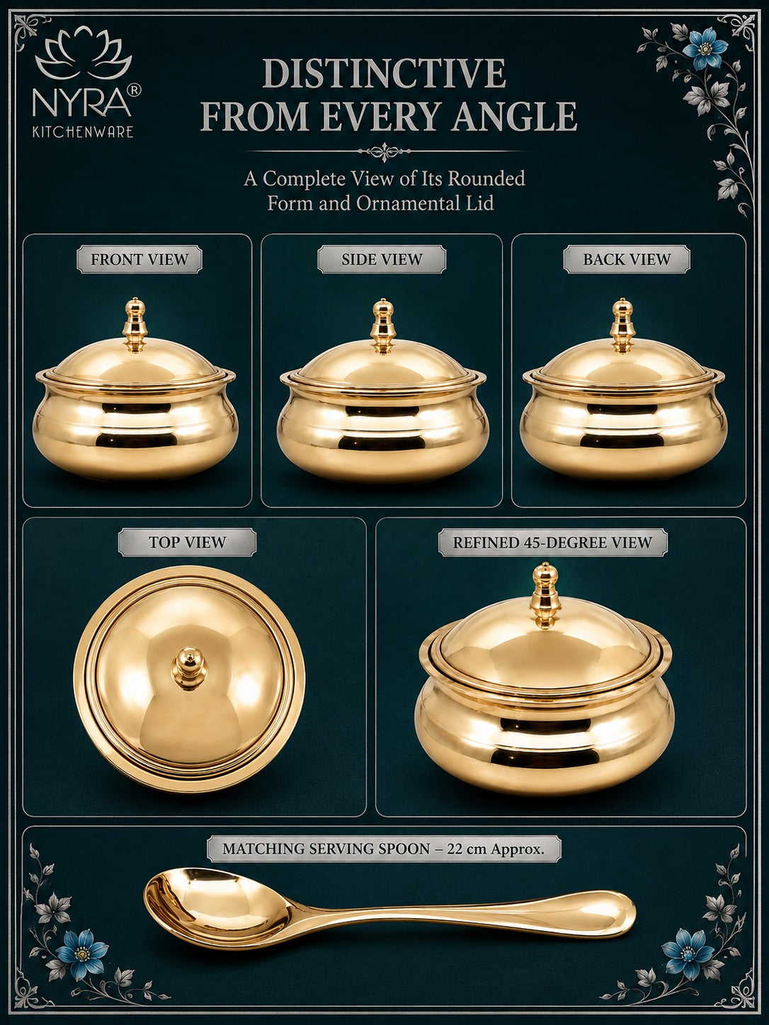 Pure Bronze Kansa Donga | Handcrafted Serving Bowl with Knob Lid & Spoon
