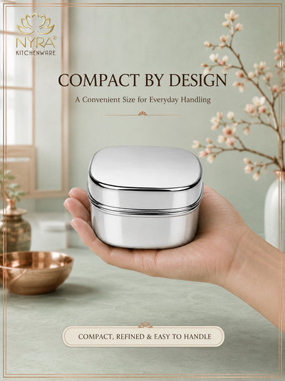 Stainless Steel Square Storage Container with Fitted Lid – Glossy Mirror Finish Multi-Purpose Steel Box for Food, Dry Snacks and Accessories