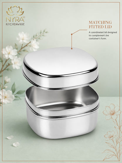 Stainless Steel Square Storage Container with Fitted Lid – Glossy Mirror Finish Multi-Purpose Steel Box for Food, Dry Snacks and Accessories