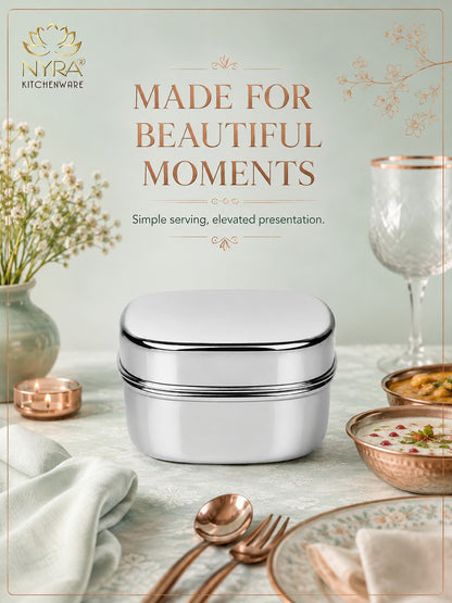 Stainless Steel Square Storage Container with Fitted Lid – Glossy Mirror Finish Multi-Purpose Steel Box for Food, Dry Snacks and Accessories