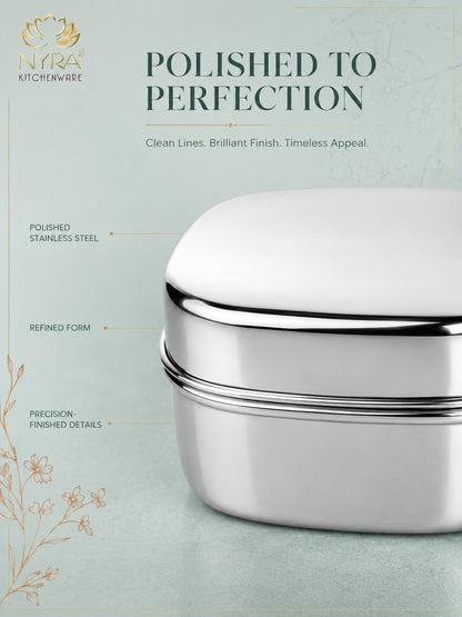 Stainless Steel Square Storage Container with Fitted Lid – Glossy Mirror Finish Multi-Purpose Steel Box for Food, Dry Snacks and Accessories