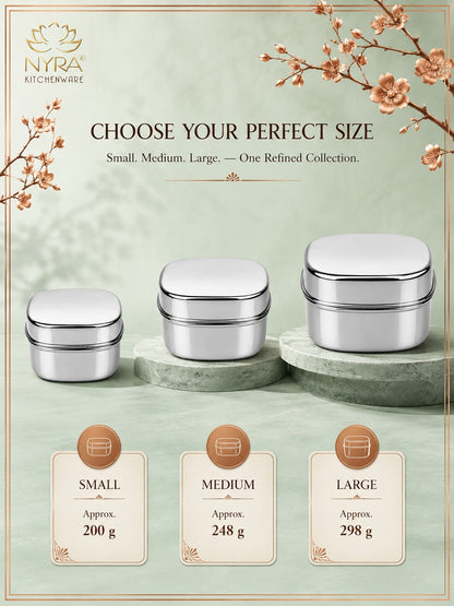 Stainless Steel Square Storage Container with Fitted Lid – Glossy Mirror Finish Multi-Purpose Steel Box for Food, Dry Snacks and Accessories