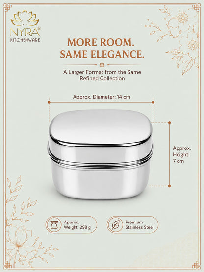 Stainless Steel Square Storage Container with Fitted Lid – Glossy Mirror Finish Multi-Purpose Steel Box for Food, Dry Snacks and Accessories
