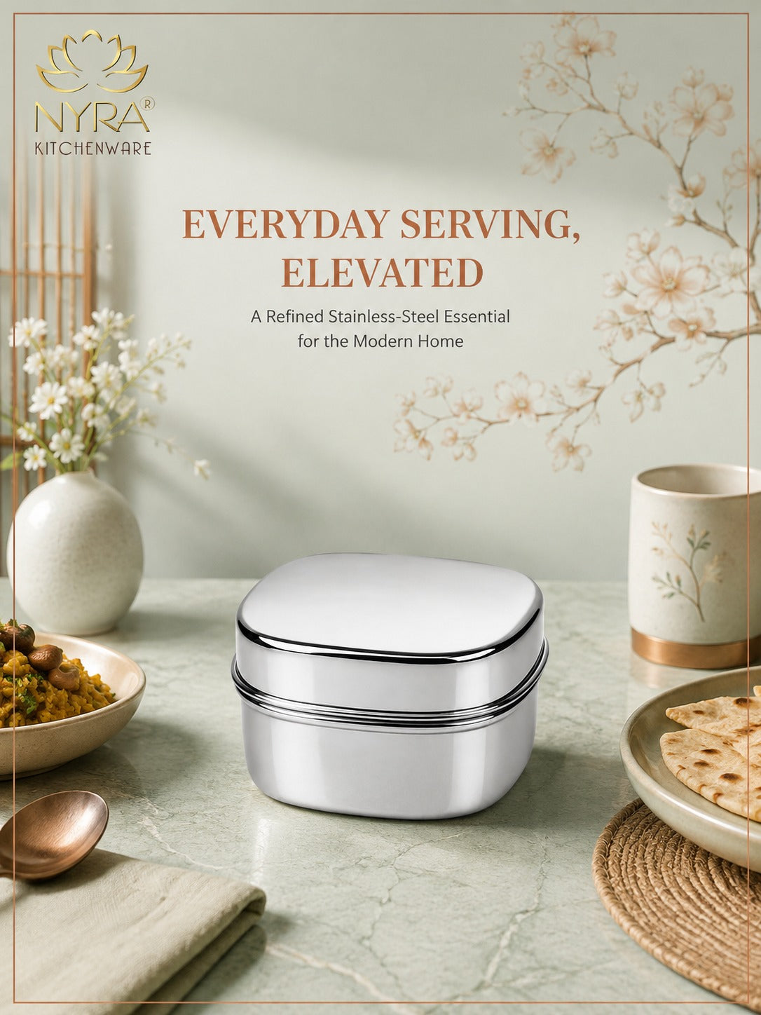 Stainless Steel Square Storage Container with Fitted Lid – Glossy Mirror Finish Multi-Purpose Steel Box for Food, Dry Snacks and Accessories