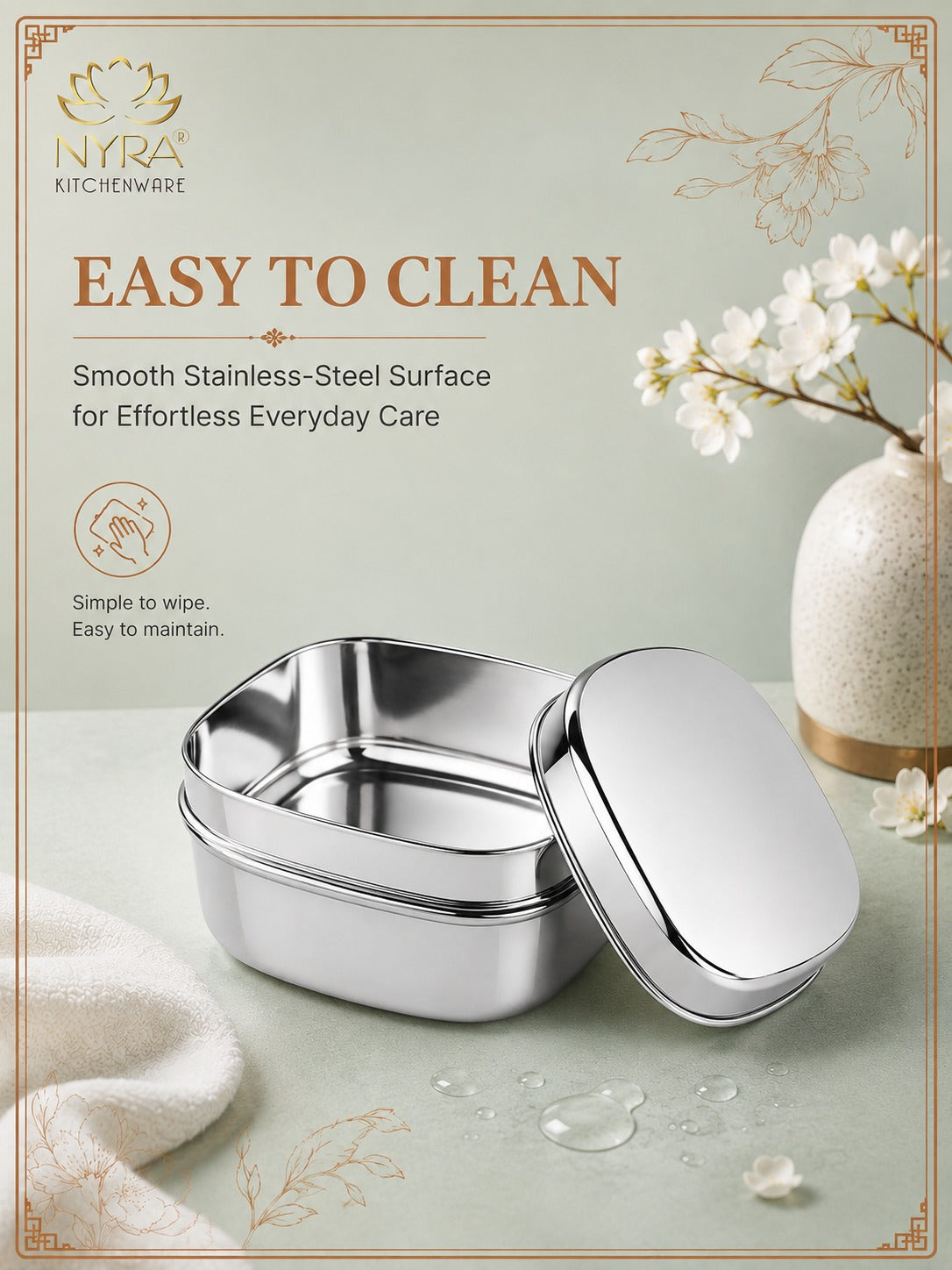 Stainless Steel Square Storage Container with Fitted Lid – Glossy Mirror Finish Multi-Purpose Steel Box for Food, Dry Snacks and Accessories