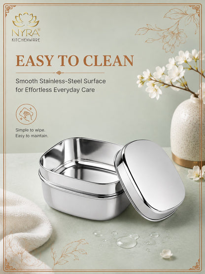 Stainless Steel Square Storage Container with Fitted Lid – Glossy Mirror Finish Multi-Purpose Steel Box for Food, Dry Snacks and Accessories