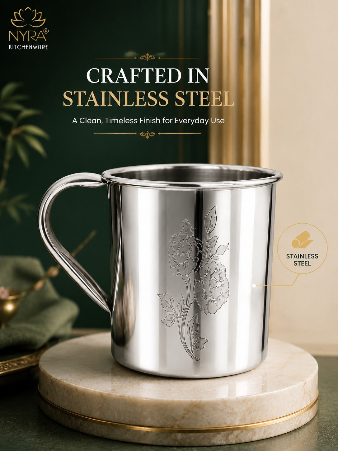 Stainless Steel Laser Printed Mug with Glossy Finish