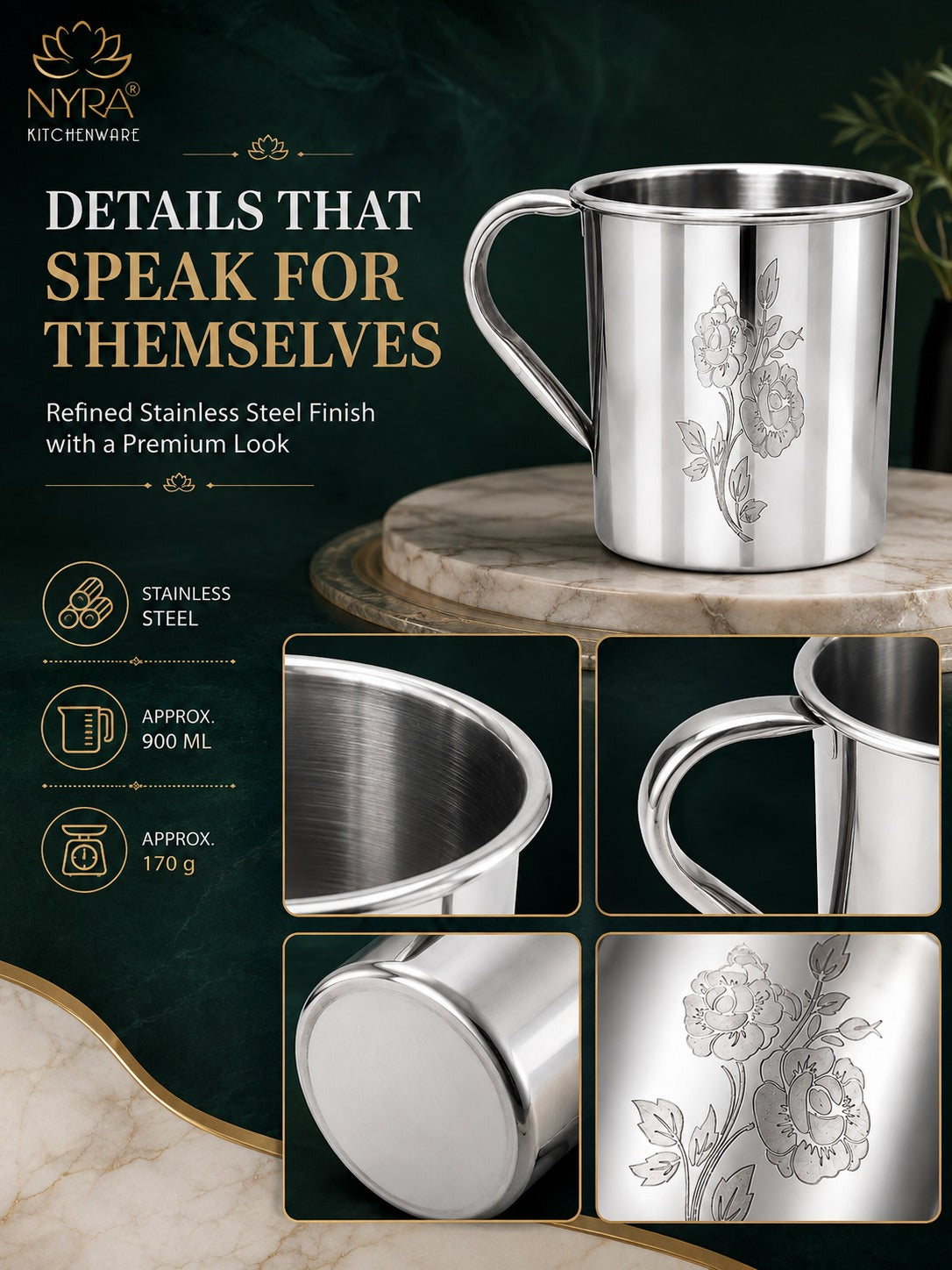 Stainless Steel Laser Printed Mug with Glossy Finish