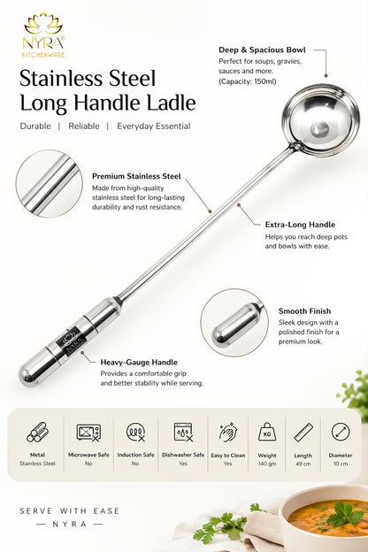 Stainless Steel Long Handle Ladle | Durable Heavy Gauge Handle - Serving Spoon