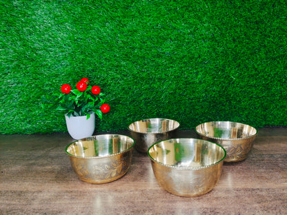 Traditional Brass/Peetal Katori | Embedded Floral Design