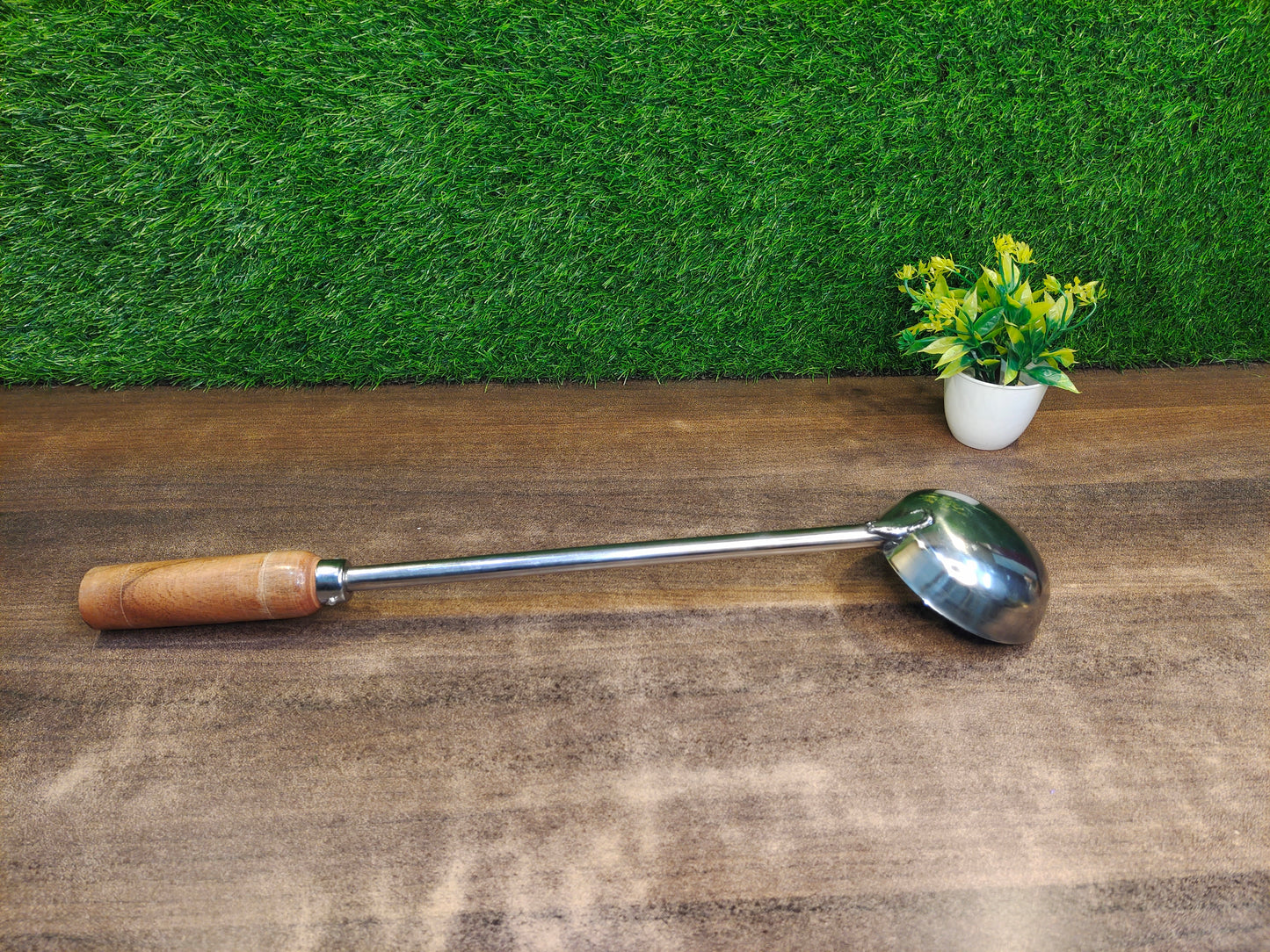 Stainless Steel Ladle, Dabbu, Golchi, Karchi, Chamcha with Wooden Handle