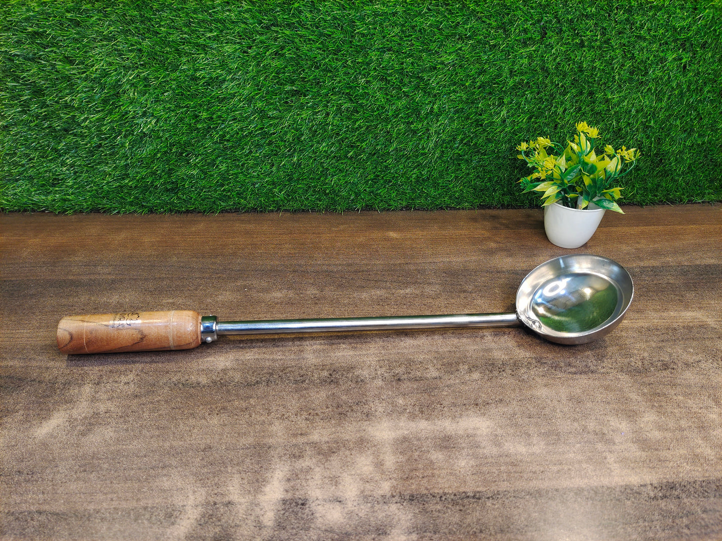 Stainless Steel Ladle, Dabbu, Golchi, Karchi, Chamcha with Wooden Handle