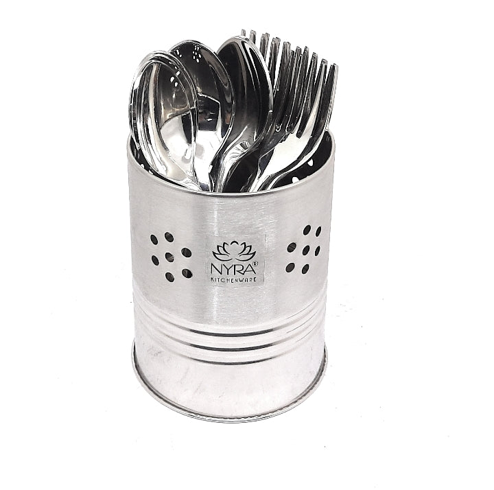 Stainless Steel Round Hole Cutlery Holder/Spoon Holder, Pen Holder, Brush Stand (Round) | Glossy Finish