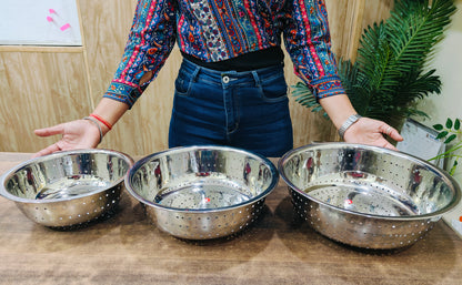 Stainless Steel Rice, Fruits & Vegetables Basin Strainer/Colander for Kitchen - 3 Size Options - Food Grade, Dishwasher Safe, Heavy Gauge Construction