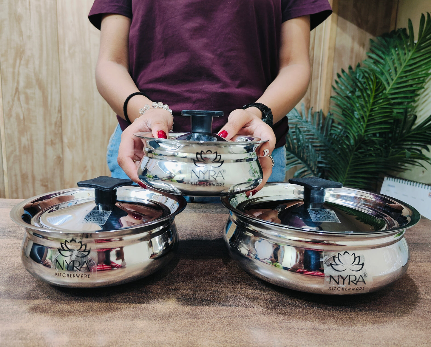 Stainless Steel Biryani Handi with Lid and PVC Knob, Cooking Handi for Dum Biryani.