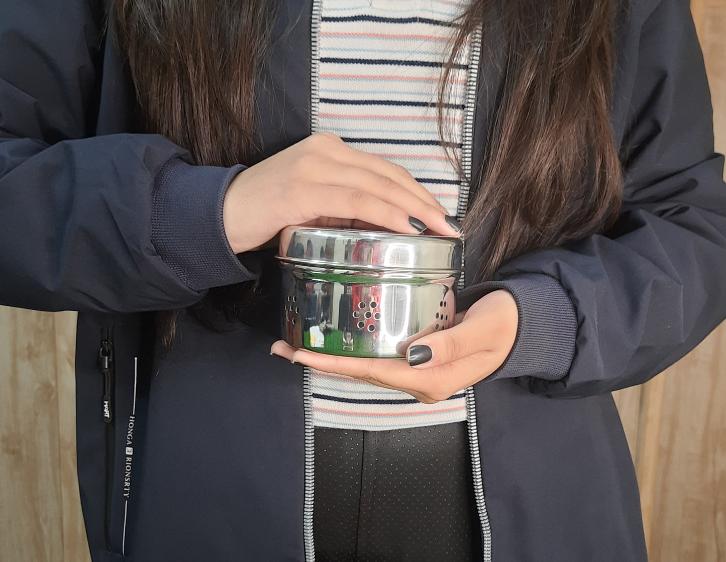 Stainless Steel Round Dibbi/Dabba | Ventilated Dhaniya & Spice Box