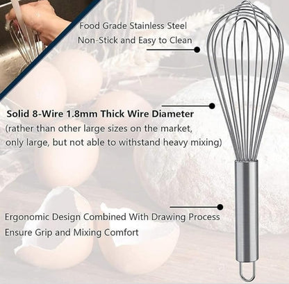 Nyra® Premium Stainless Steel Culinary Whisk – Multi-Purpose Manual Mixing Tool, Small, Medium & Large