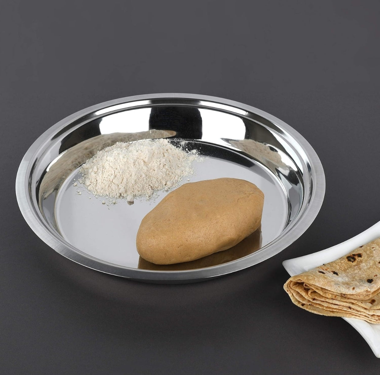Stainless Steel Solid Parat for Dough/Flour Kneading - Heavy Gauge Atta Parat