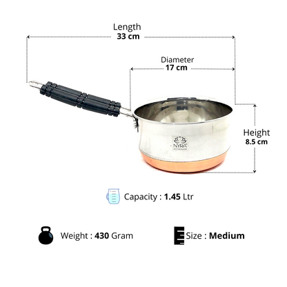 Stainless Steel Copper Bottom Saucepan - Flat Base Cookware with Sturdy Handle