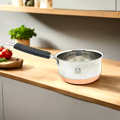 Stainless Steel Copper Bottom Saucepan - Flat Base Cookware with Sturdy Handle