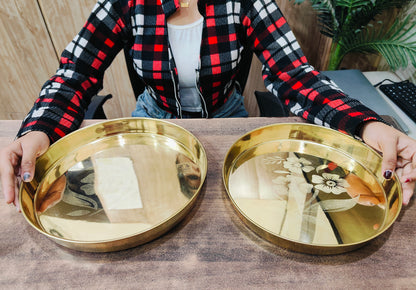 Traditional Brass Thali/Plate with Floral Design | Peetal Bhojan Thali for Pooja & Daily Use