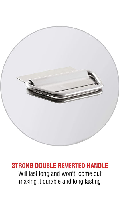 Strong double reverted handle on a white background with text highlighting durability.