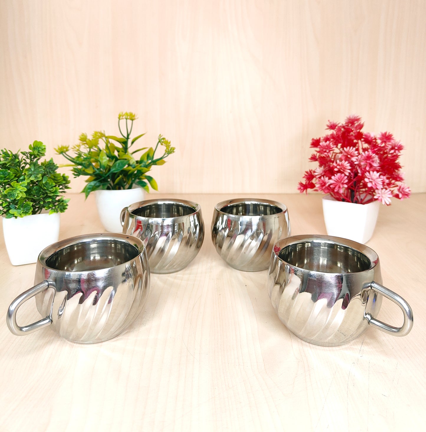 Stainless Steel Floral Design Tea Cup | Elegant Mirror Finish Cup Set