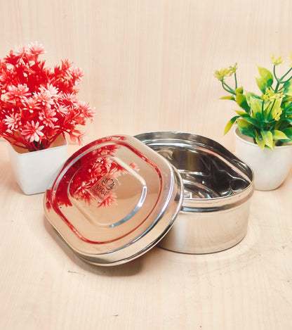 Capsule Shaped Multi-Purpose Stainless Steel Food Storage Container Set of 3 | Tiffin, Flat Canister, Dibba | Airtight & Glossy Finish | Kitchen Essentials |