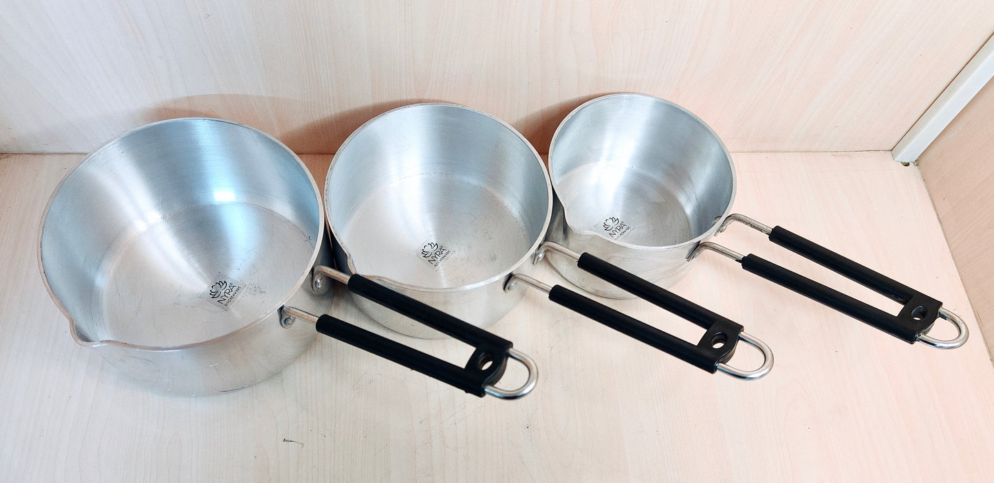 Aluminum Induction Sauce Pan with Steel Lid, Riveted PVC Handle & Swivel Hook
