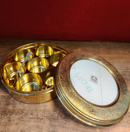 Brass Spice Box with see-through lid | Eco-Friendly & Handcrafted Masala Dabba with 7 Compartments - Traditional Kitchen Essential
