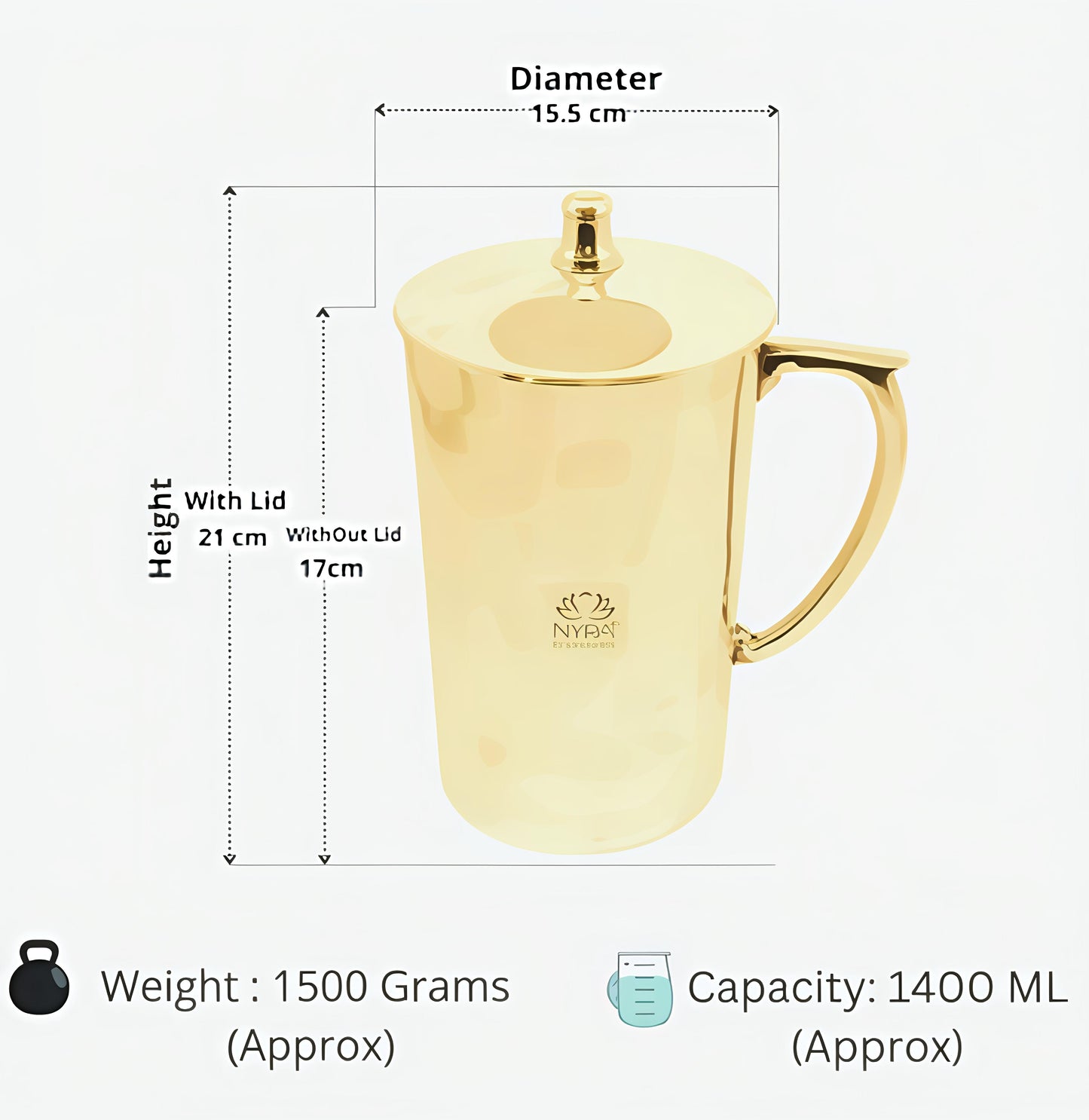 Pure Bronze (Kansa) Water Jug with Lid | Ancient Ayurvedic Health Benefits