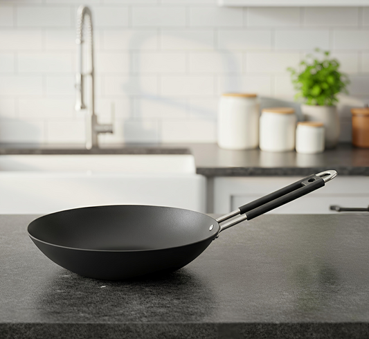 Iron Chinese Wok with Steel PVC Handle | Gas Stove Friendly Loha Kadhai - for Stir & Deep Frying