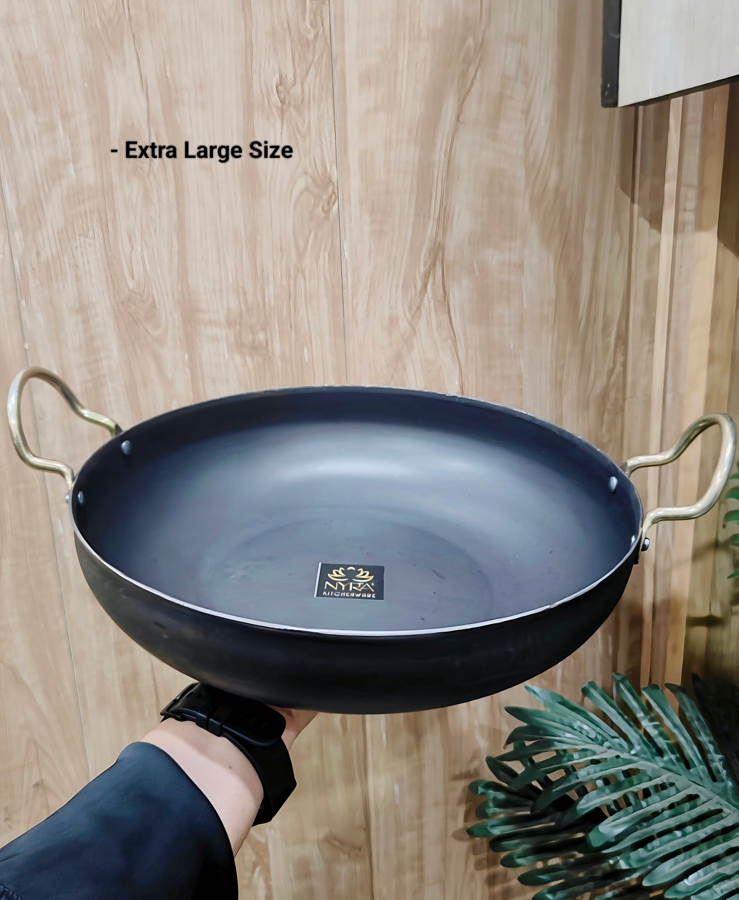Pure Iron Wok/Deep Kadhai with Sturdy Handle | Black Loha Kadhai - 4 Sizes