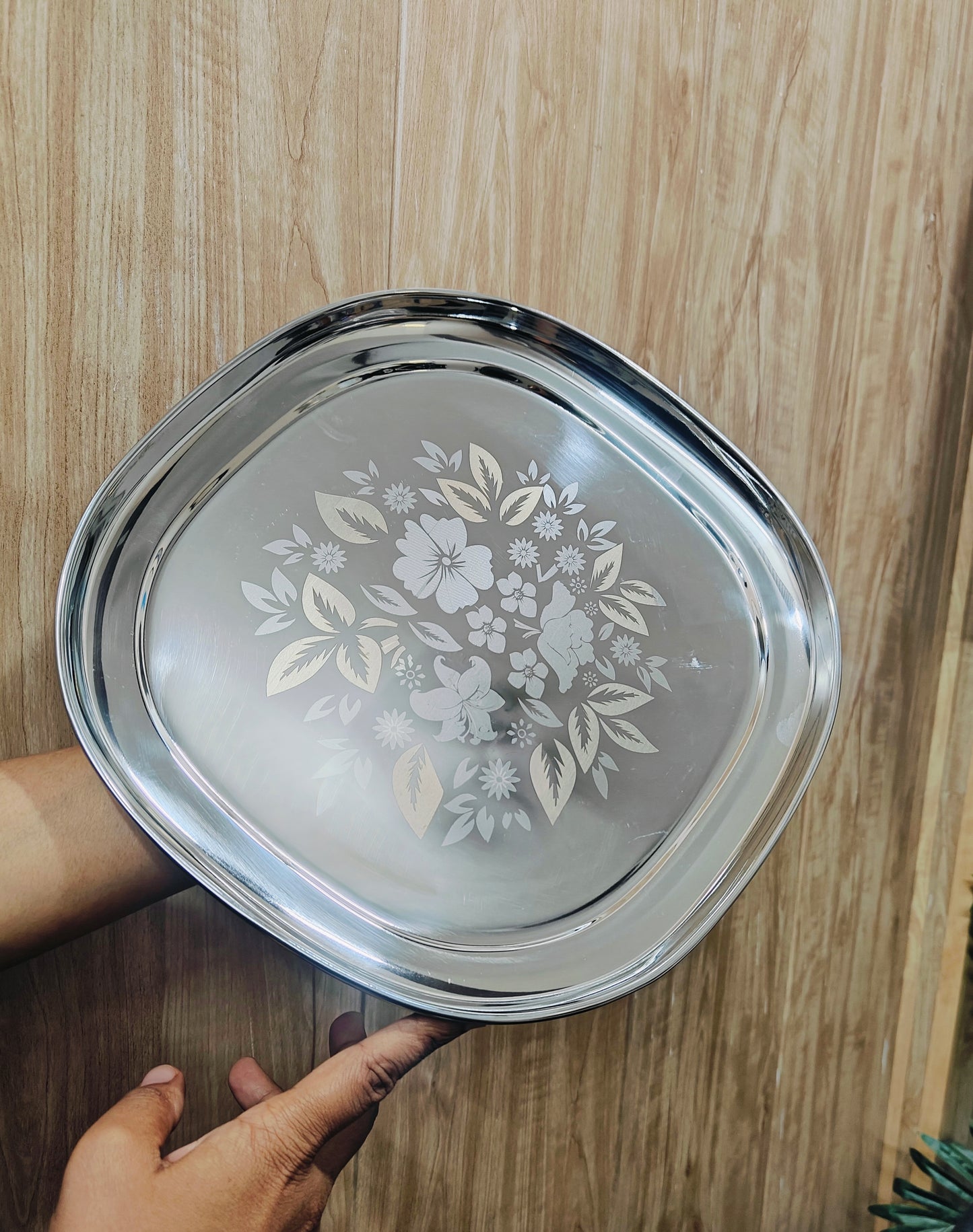 Stainless Steel Set of 12 pieces- Quarter and Full-Size Plates with Laser Print Set for Lunch/Dinner