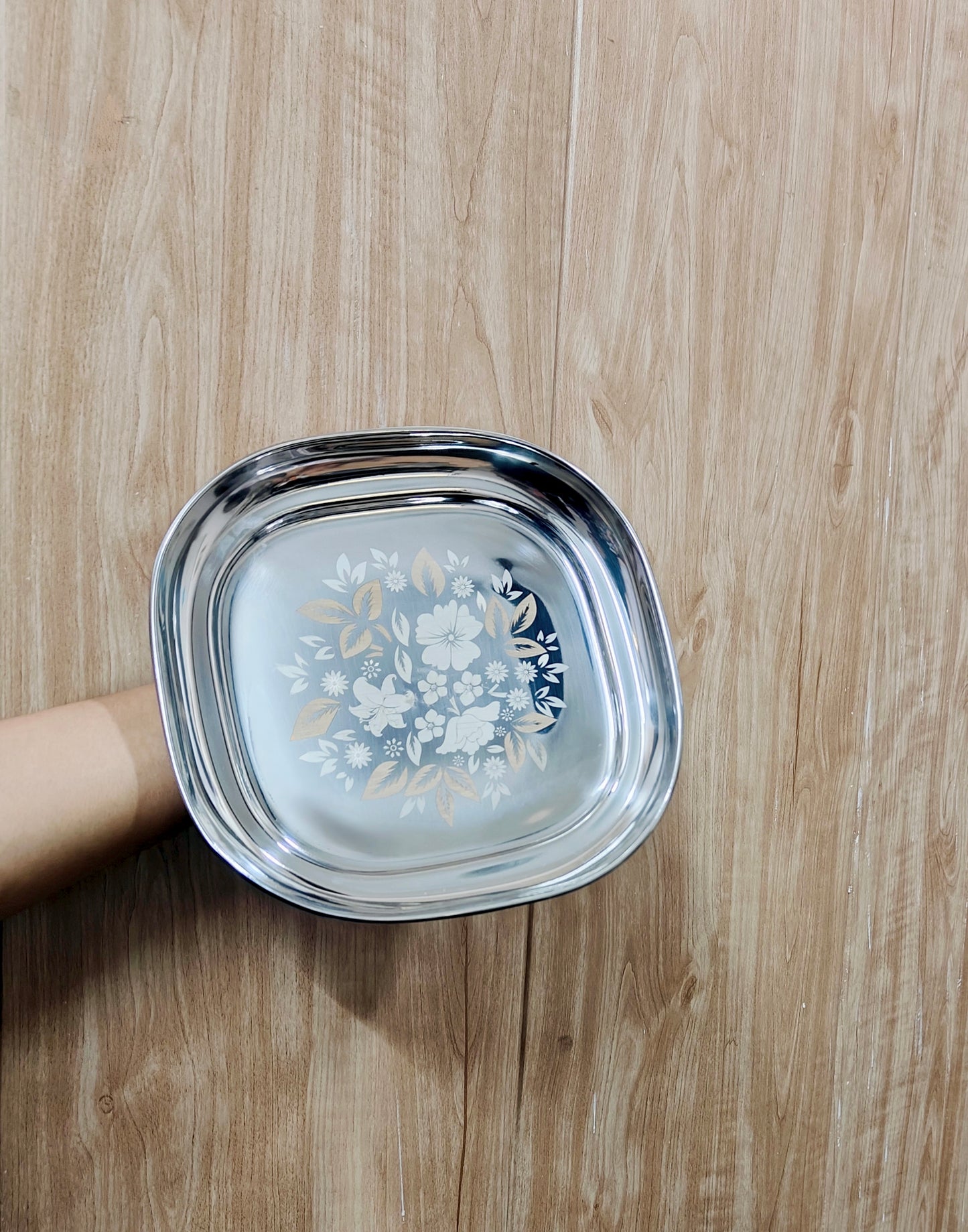 Stainless Steel Set of 12 pieces- Quarter and Full-Size Plates with Laser Print Set for Lunch/Dinner