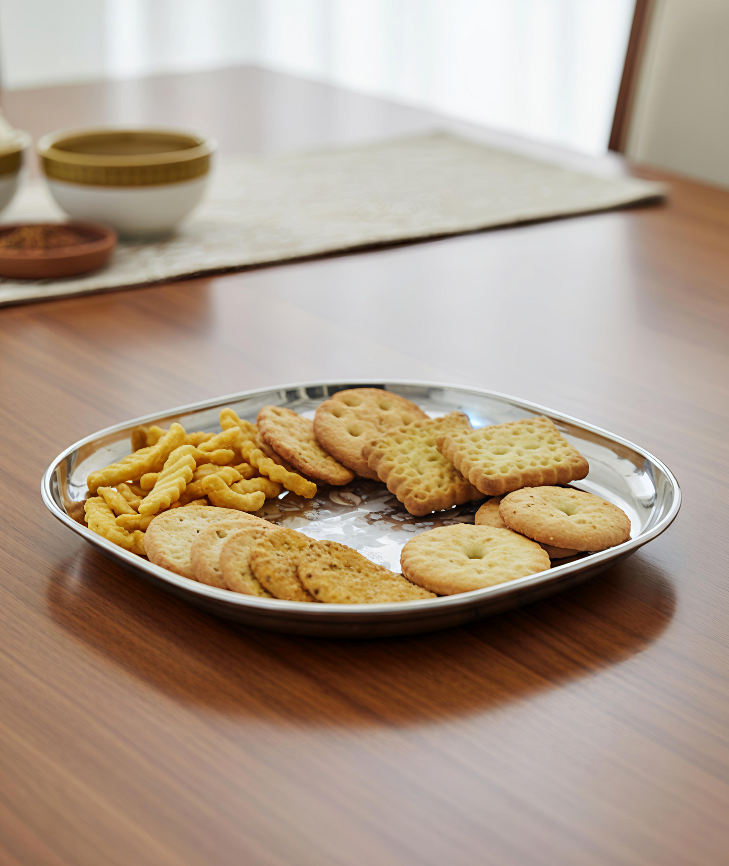 Stainless Steel Set of 12 pieces- Quarter and Full-Size Plates with Laser Print Set for Lunch/Dinner