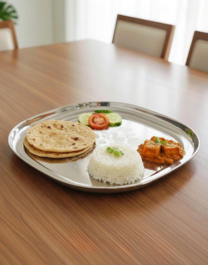 Stainless Steel Set of 12 pieces- Quarter and Full-Size Plates with Laser Print Set for Lunch/Dinner