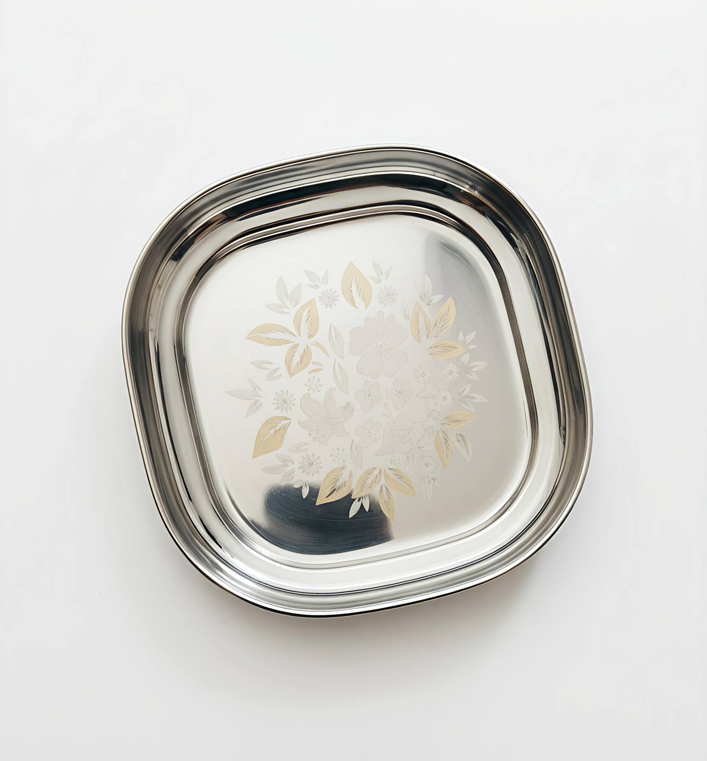 Stainless Steel Set of 12 pieces- Quarter and Full-Size Plates with Laser Print Set for Lunch/Dinner