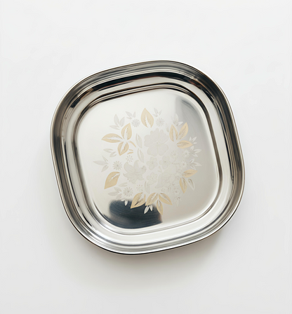 Stainless Steel Set of 12 pieces- Quarter and Full-Size Plates with Laser Print Set for Lunch/Dinner