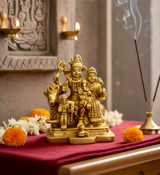 Brass Shiv Parivar Idol – Peetal Shiva Parvati Ganesh Family Showpiece Statue