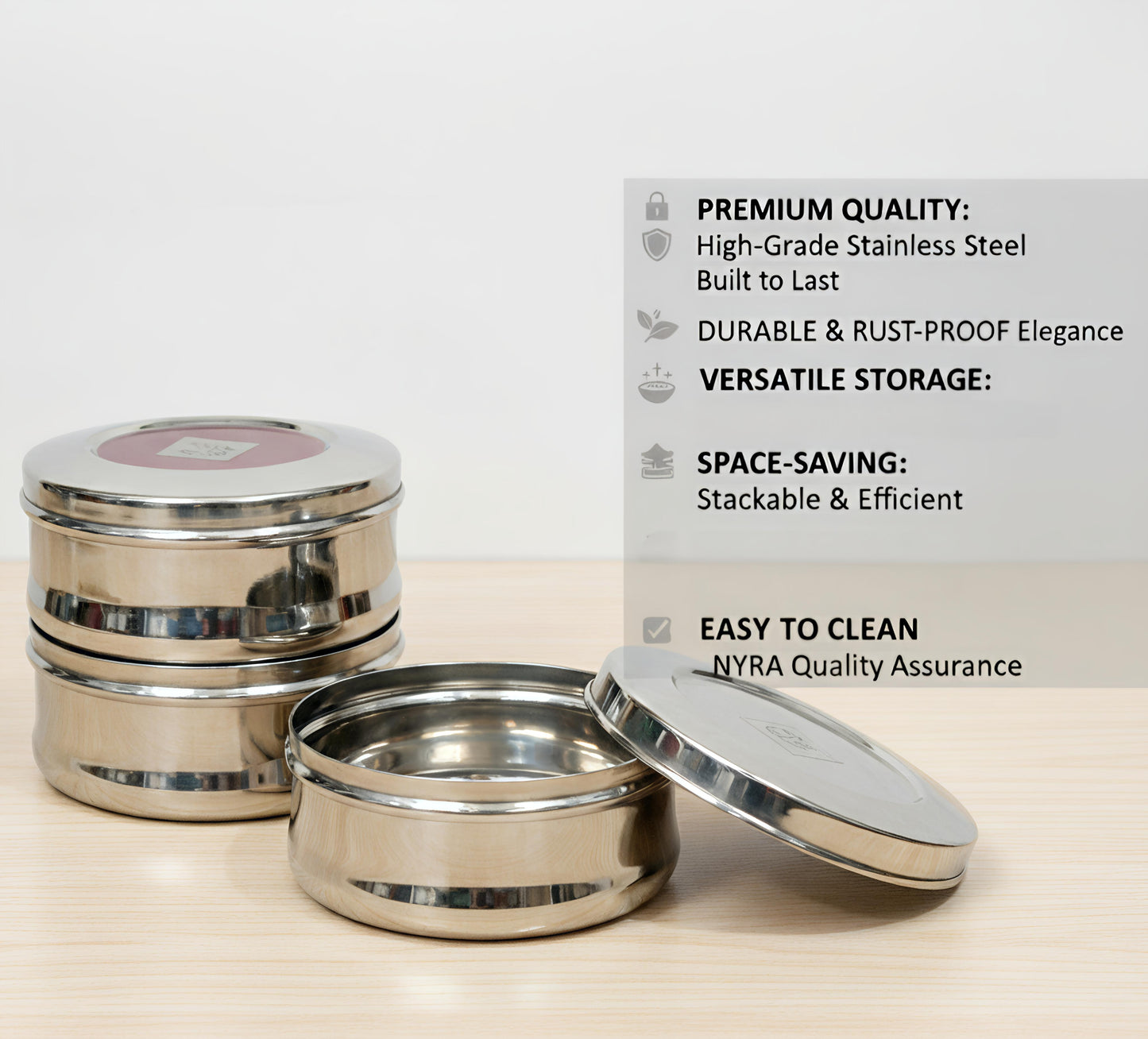 Stainless Steel Belly-shaped Dibbi/Container Set | Mirror Finish & Heavy Duty – Ideal Kitchen Storage Solution