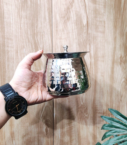 Stainless Steel Hammered Serving Handi with Lid | Serving bowl - Perfect for Biryani, Curries, and Indian Cuisine