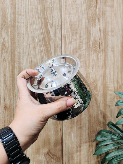 Stainless Steel Hammered Serving Handi with Lid | Serving bowl - Perfect for Biryani, Curries, and Indian Cuisine