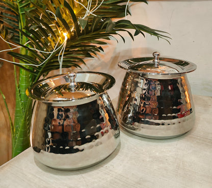 Stainless Steel Hammered Serving Handi with Lid | Serving bowl - Perfect for Biryani, Curries, and Indian Cuisine
