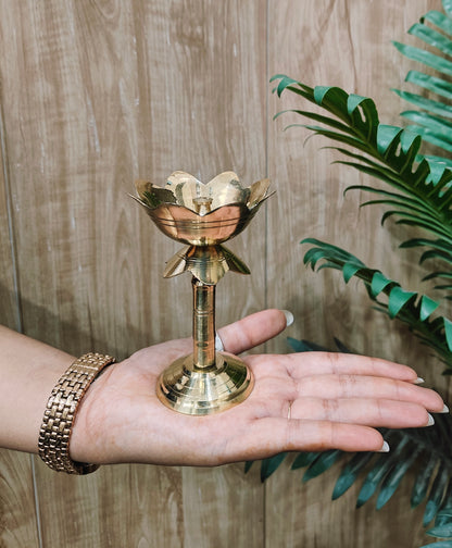 Brass Lotus Kamal Diya | Premium Handmade Akhand Oil Lamp - Pooja Brass Diya Stand