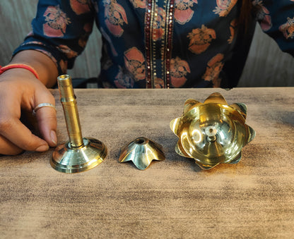 Brass Lotus Kamal Diya | Premium Handmade Akhand Oil Lamp - Pooja Brass Diya Stand