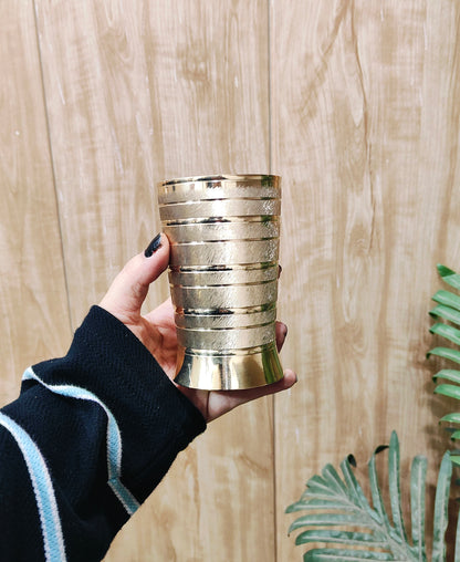 Pure Brass Peetal Designer Glass – Textured Ring Tumbler | Ayurvedic Pital Jal Drinkware