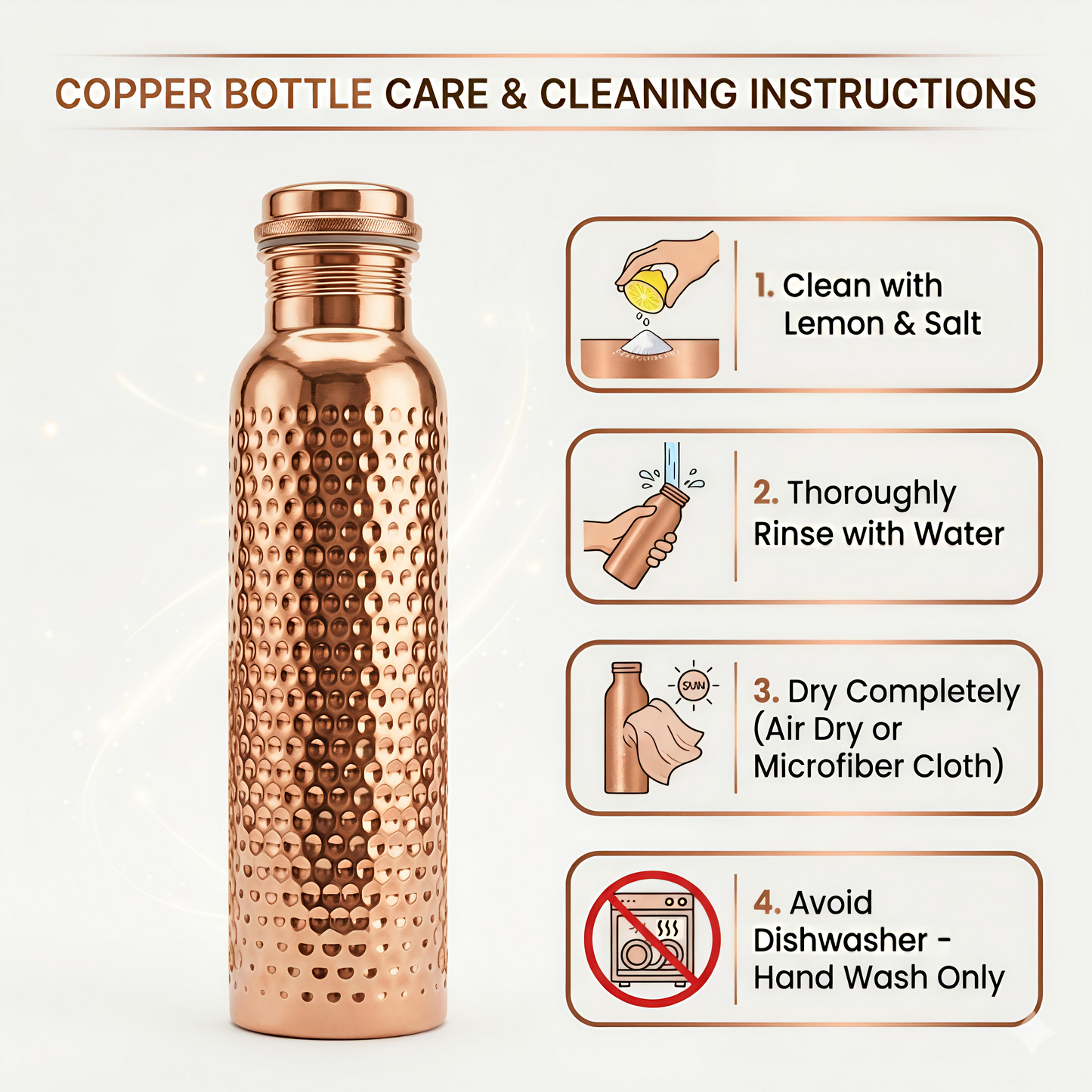 Pure Hammered Copper Water Bottle with 2 Tumbler Glasses Set | Ayurvedic Tamba Vessel for Health & Wellness