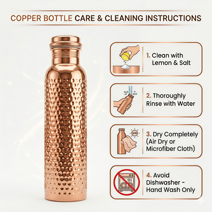 Pure Hammered Copper Water Bottle with 2 Tumbler Glasses Set | Ayurvedic Tamba Vessel for Health & Wellness